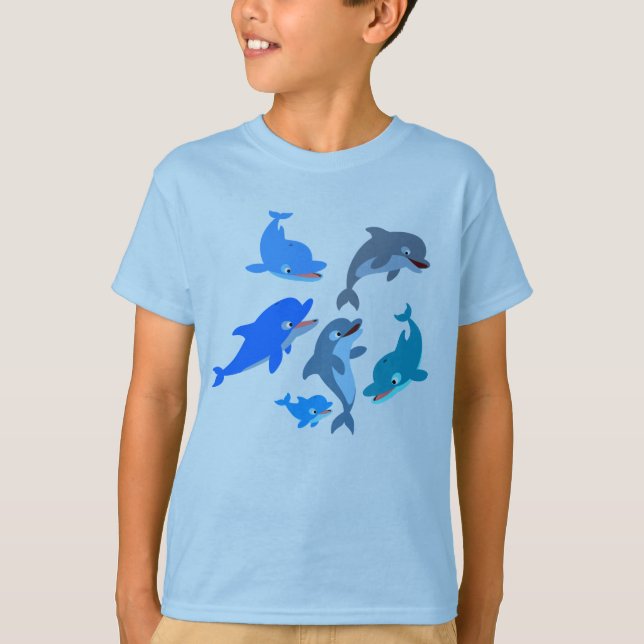 Cute Tecknad Dolphin Pod Children T-Shirt (Framsida)