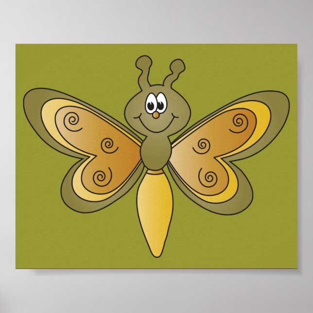 Cute Tecknad Dragonfly Poster (Framsidan)