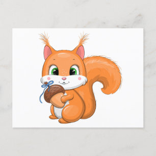 Cute tecknad ekorre med akorn. vykort