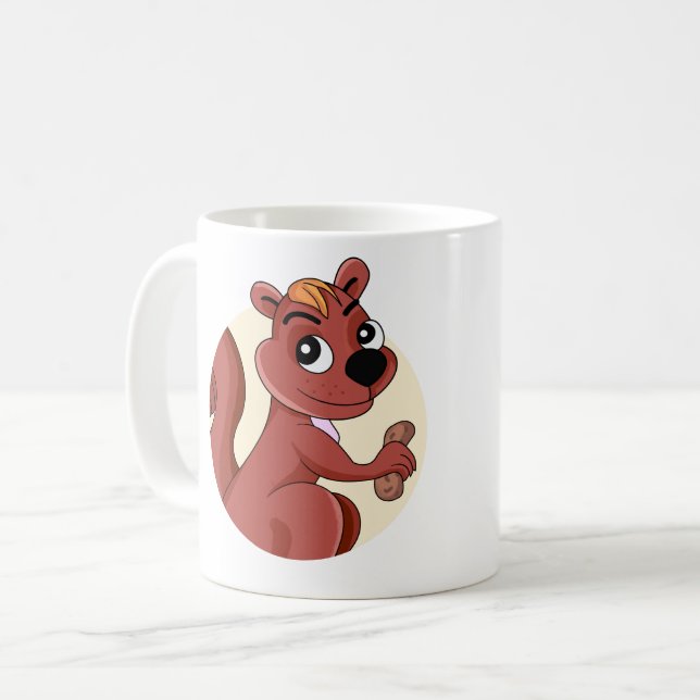 Cute tecknad ekorre med jordnöt kaffemugg (Framsida vänster)