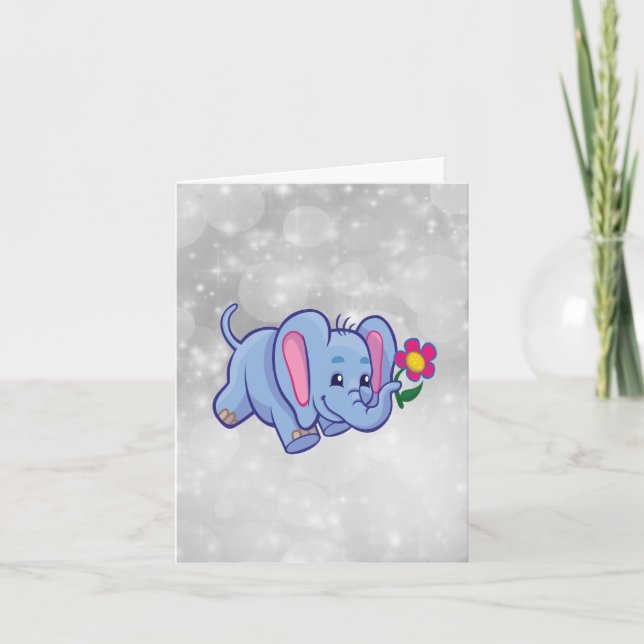 Cute tecknad-elefant kort (Framsida)