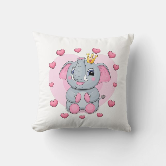 Cute tecknad elefant med krona. kudde (Framsida)