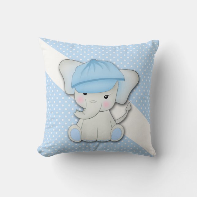 Cute tecknad elefant på blå bakgrund kudde (Framsida)