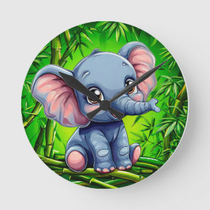Cute tecknad-elefant rund klocka