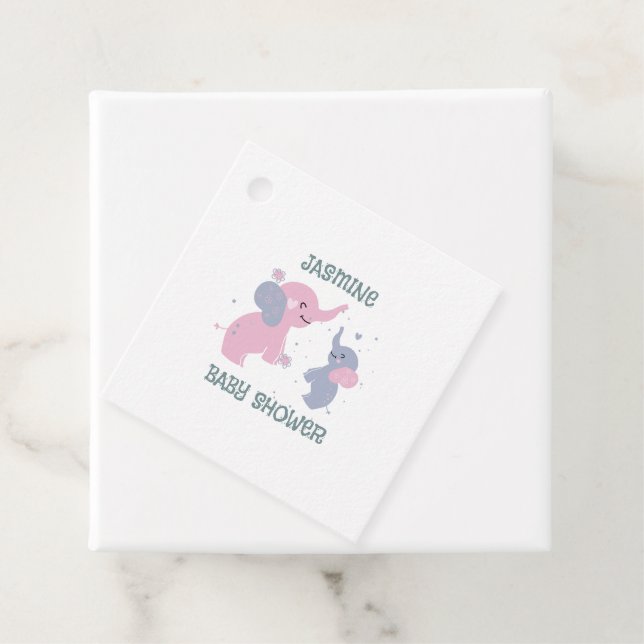 Cute tecknad elefanter mönster på marinblått gåvor etiketter (På plats)