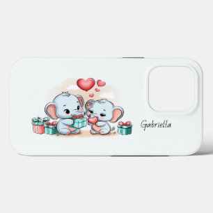 Cute Tecknad Elephant Älskare Heart Valentines day