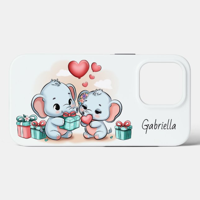 Cute Tecknad Elephant Älskare Heart Valentines day (Baksida (horisontell))