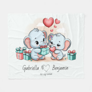 Cute Tecknad Elephant Älskare Heart Valentines day Fleecefilt