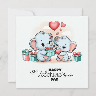 Cute Tecknad Elephant Älskare Heart Valentines day Julkort
