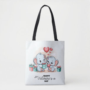 Cute Tecknad Elephant Älskare Heart Valentines day Tygkasse