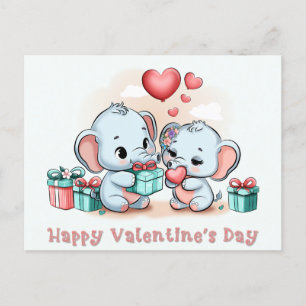 Cute Tecknad Elephant Älskare Heart Valentines day Vykort