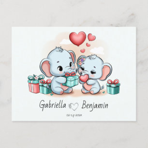 Cute Tecknad Elephant Älskare Heart Valentines day Vykort