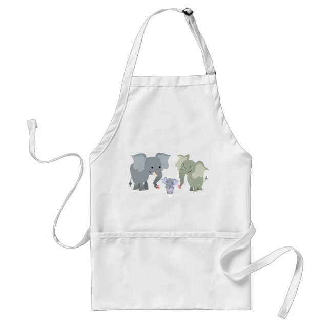 Cute Tecknad Elephant Family Apron Förkläde (Framsidan)