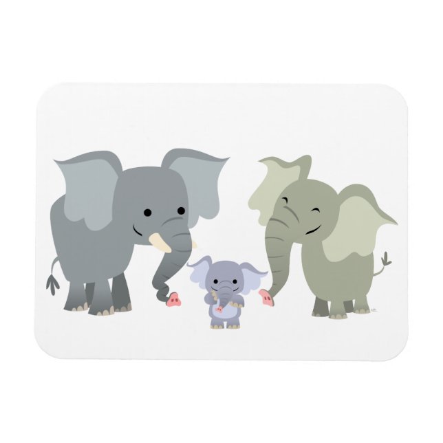 Cute Tecknad Elephant Family Flexible Magnet (Horisontell)