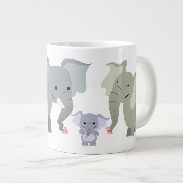 Cute Tecknad Elephant Family Jumbo Mugg (Framsida höger)