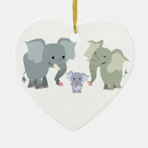 Cute Tecknad Elephant Family Ornament
