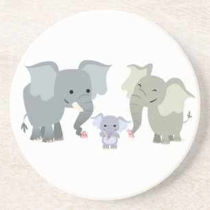 Cute Tecknad Elephant Family Underlägg