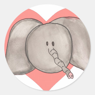 Cute Tecknad Elephant Heart Stickers. Runt Klistermärke