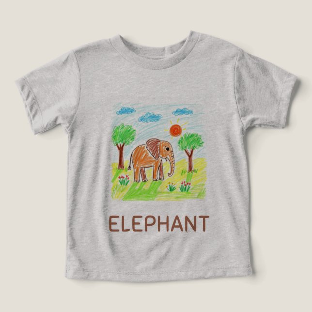 Cute Tecknad Elephant - Kids Animal Art T Shirt (Design Framsida)
