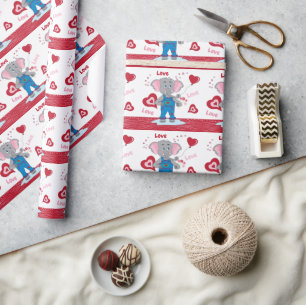 Cute Tecknad Elephant och Heart Mönster  Presentpapper