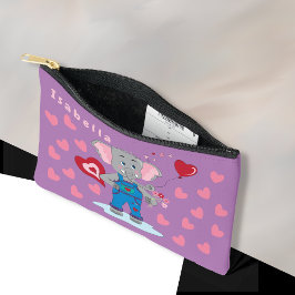 Cute Tecknad Elephant och Hearts Kid Lila Pouch