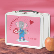 Cute Tecknad Elephant Rosa and White Kid Lunchbox