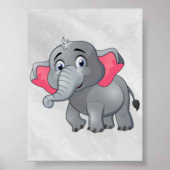 Cute Tecknad Elephant Wall Art! Små Baby Kärlek! Poster (Framsidan)