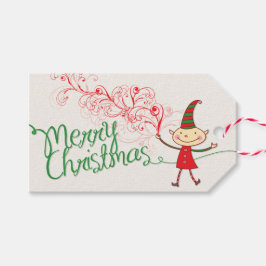 Cute Tecknad Elf Magic God jul Helgdag Presentetikett