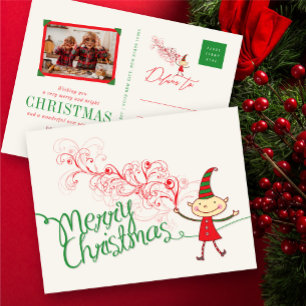 Cute Tecknad Elf & Swirls Magic God jul Helg Vykort