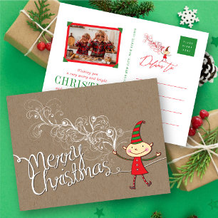Cute Tecknad Elf Swirls Magic God jul Helg Vykort