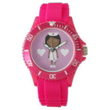 Cute Tecknad Ethnic Nurse & Hearts Rosa