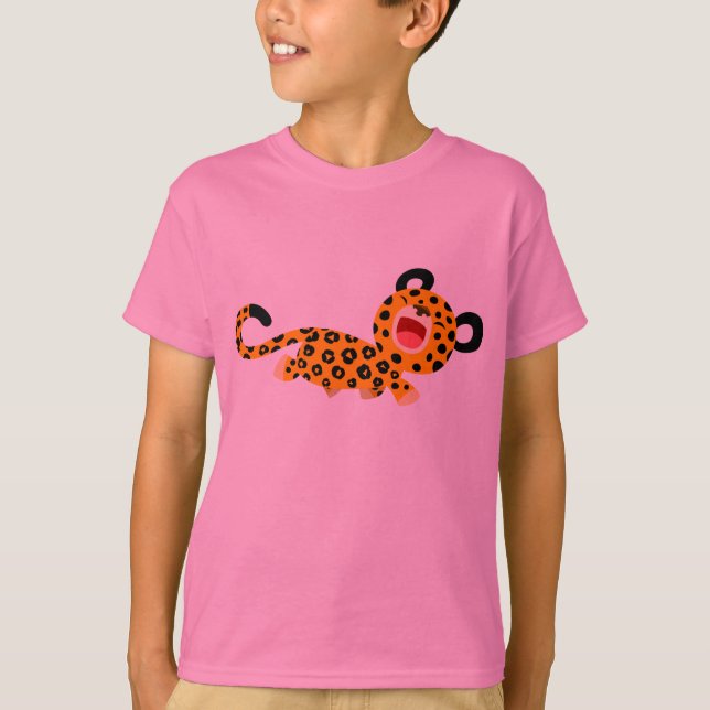 Cute Tecknad Facetious Leopard Children T- Shirt Tröja (Framsida)