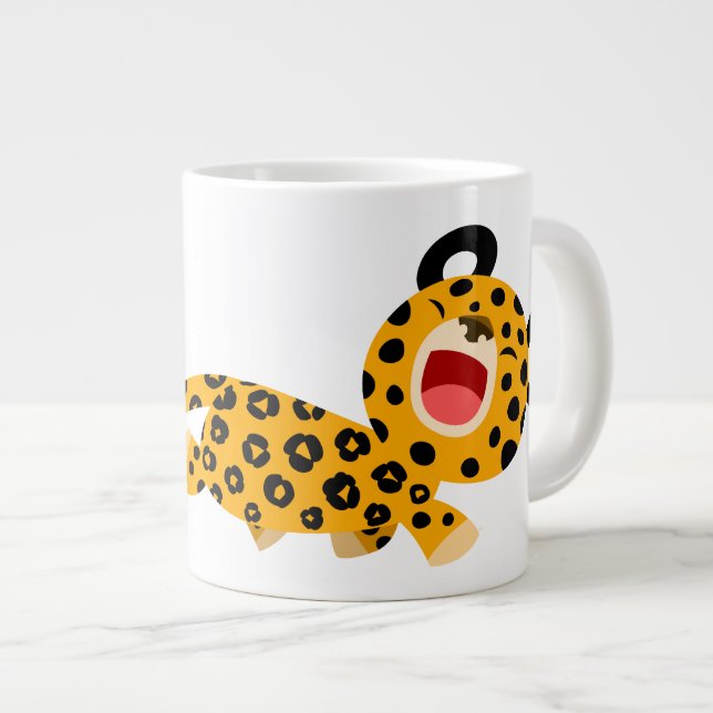 Cute Tecknad Facetious Leopard Jumbo Mugg (Framsida höger)