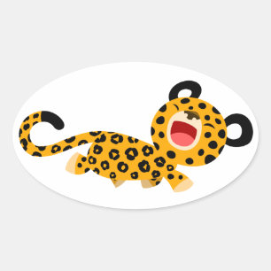 Cute Tecknad Facetious Leopard Sticker Ovalt Klistermärke