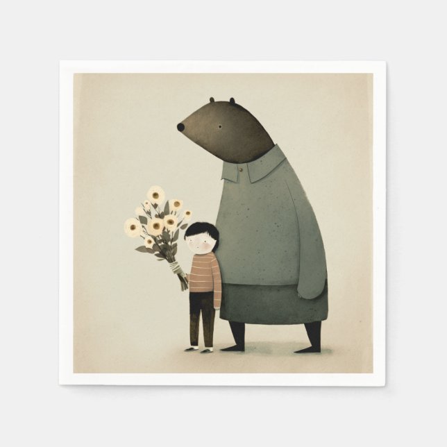 Cute tecknad Fairy björn och pojken. Friends Birth Pappersservett (Framsidan)