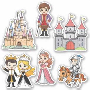Cute Tecknad Fairytale Princess och Knight Sticker Klistermärken