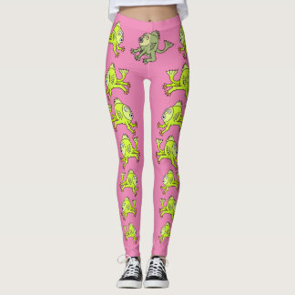 CUTE-TECKNAD FÅNGST, ROSA, GRÖNT LEGGINGS