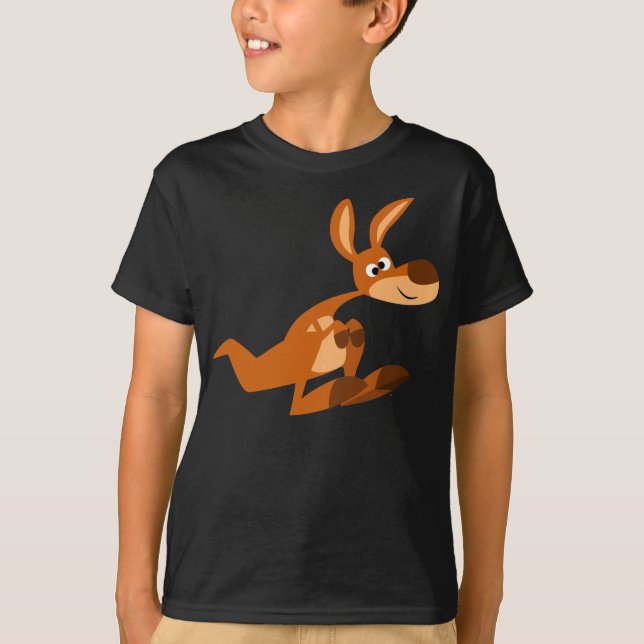 Cute Tecknad Fånig Kangaroo Children T-Shirt (Framsida)