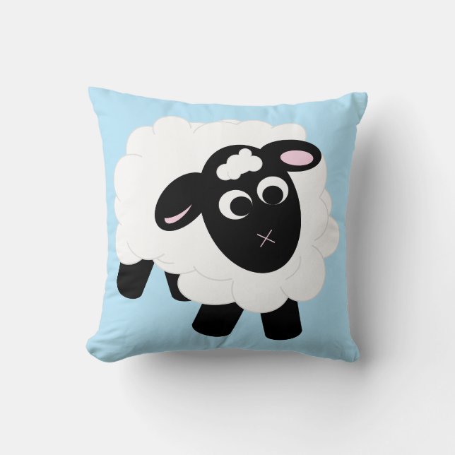 Cute Tecknad Får Baby blue Dekorativ kudde (Framsida)