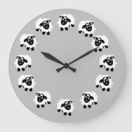 Cute Tecknad får Grått Round Clock Stor Klocka
