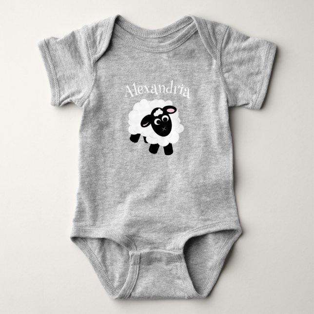 Cute Tecknad Får Grått T Shirt (Framsida)