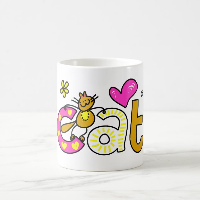 Cute Tecknad färglös katt Kaffemugg (Center)