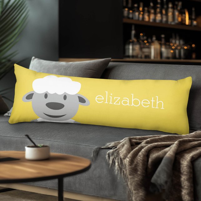 Cute Tecknad Farm Får - gult och grått Kroppskudde (Cute Sheep Body Pillow)