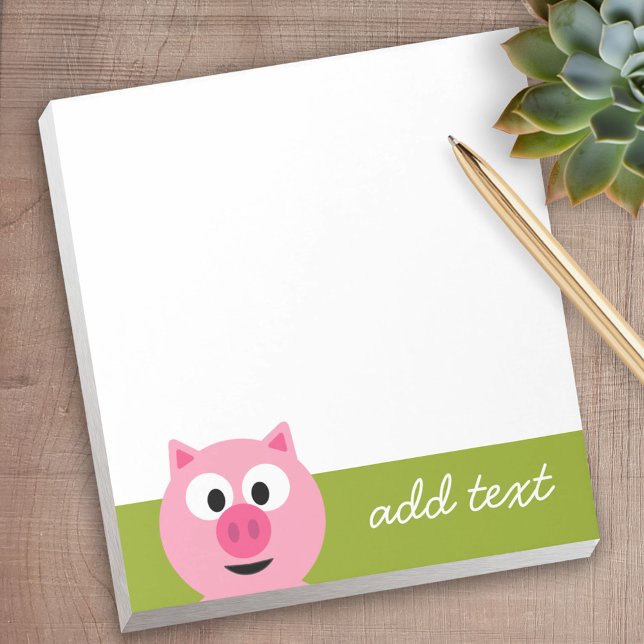 Cute Tecknad Farm Gris - Rosa och Lime Green Anteckningsblock (Personalized Notepad - a fun gift or useful promotional product)