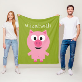 Cute Tecknad Farm Gris - Rosa och Lime Green Fleecefilt