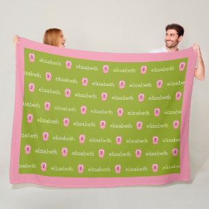 Cute Tecknad Farm Gris - Rosa och Lime Green Fleecefilt