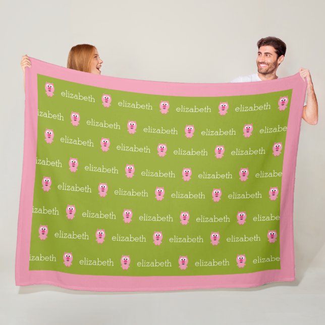 Cute Tecknad Farm Gris - Rosa och Lime Green Fleecefilt (På plats)
