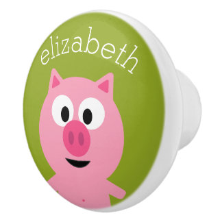 Cute Tecknad Farm Gris - Rosa och Lime Green Knopp
