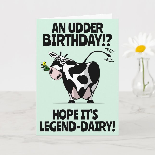 Cute Tecknad Farmyard Cow Grattis på födelsedagen Kort (Liten växt)