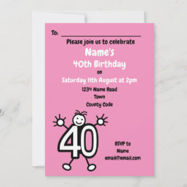 Cute Tecknad Female, 40:e födelsedagen Party Inbjudningar